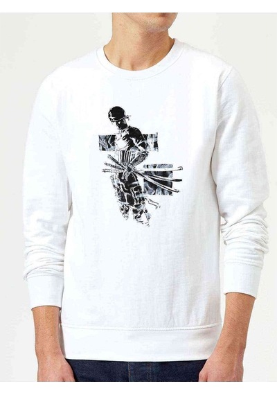 Anime One Piece Baskılı Beyaz Erkek Örme Sweatshirt (530949739)