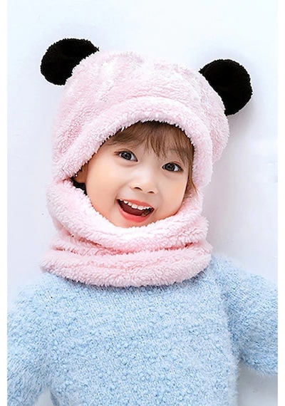 Bundera Panda Çocuk Kapşonlu Peluş Bere Atkı Welsoft Boyunluk