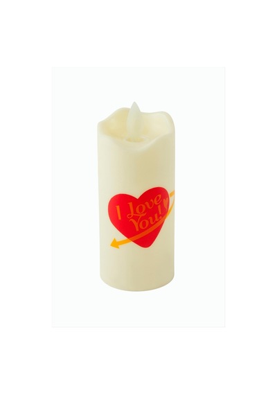 Kalp I Love You Yazılı Işıklı Mum 12 Cm Sarı