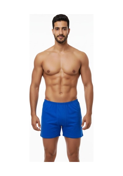 Enmodaiçgiyim 7 Adet Saks Mavi %100 Pamuk Rahat Kesim Erkek Paçalı Külot Boxer