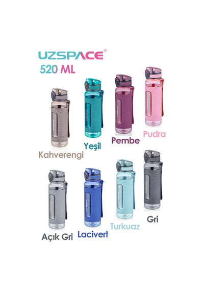 Uzspace 520ml Tritan Su Matarası Silikon Korumalı Kaydırmaz Gövde Kahverengi Çok Renkli