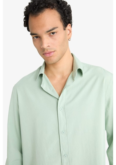 Defacto Regular Fit Polo Yaka Dokuma Uzun Kollu Gömlek F6341ax25augn1135 Yeşil