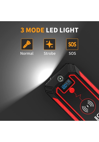 Jstar 4 24000 Mah 2500a Jump Starter Taşınabilir Akü Takviye Cihazı Kablosuz Şarj + Pusula + Çanta + Led Lamba + Powerbank