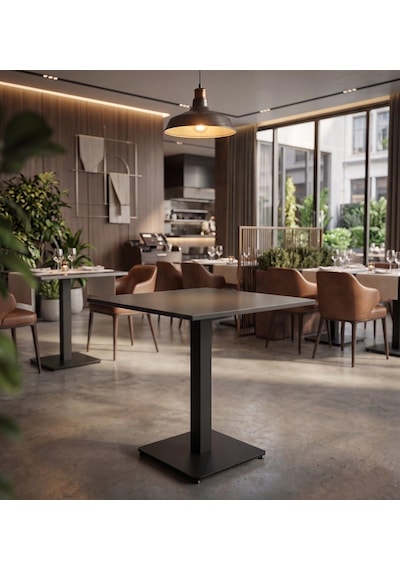 Kompakt Laminat Kare Cafe Retstoran Ve Ev Yemek Masası 60x60 Cm Füme Tablalı