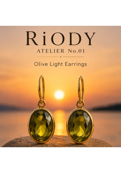 Riody Atelier No.01 Yeşil Doğal Taş Gold Ayarlanabilir Küpe Boho Resort Style Rose Gold - Sarı