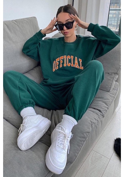 Official Eşofman Takımı Sweatshirt Jogger - Yeşil Baskılı Oversize Şardonlu Bisiklet Yaka Yeşil Official Eşofman Takımı Sweatshirt Jogger - Yeşil Baskılı Oversize Şardonlu Bisiklet Yaka Yeşil