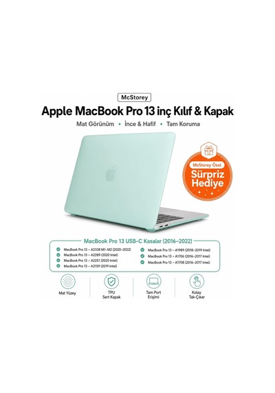 Macbook Pro 13 İnç Kılıf A2338 M1 M2 Uyumlu Mat Frosted Buzlu Yarı Şeffaf Sert Koruyucu Kapak A1706 A1708 A1989 A2159 A2251 A2289 Açık Yeşil Belirtilmemiş
