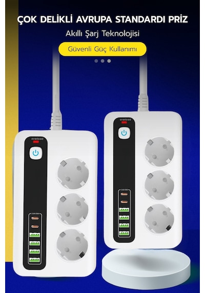 Pro P10 3x Priz 3000w Akım Korumalı 4x Usb 2x Type-c Girişli Çoklu Priz 0.2 M