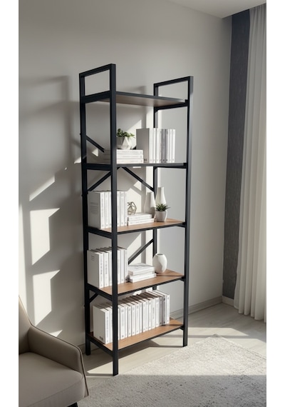 Modern 5 Raflı Kitaplık Geniş Metal Kitaplık Dosya Rafı Ofis Salon Raf Ceviz Ceviz - Siyah Modern 5 Raflı Kitaplık Geniş Metal Kitaplık Dosya Rafı Ofis Salon Raf Ceviz Ceviz - Siyah