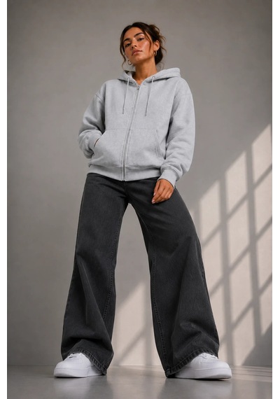 Bb Butik Basic Kadın Oversize Fermuarlı Kapüşonlu Sweatshirt Üç İplik Sweatshirt Hırka My3535 Gri Bb Butik Basic Kadın Oversize Fermuarlı Kapüşonlu Sweatshirt Üç İplik Sweatshirt Hırka My3535 Gri