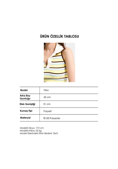Kadın Sarı Çizgili S6-108 Crop Fit Polo Yaka İnce Yazlık Triko Body