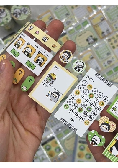 Panda Temalı Tek Tek Çıkartmalı 131 Adet Haftalık-aylık Planlayıcı Motivasyonlu Sticker Washi Bant 2m/washi Tape/masking Tape/desenli Bant/bullet Journal/defter Süsleme