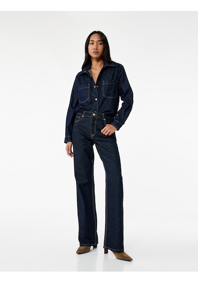 Koton Normal Bel Cepli Düğmeli Düz Paça Pamuklu Denim Pantolon - Straight Fit Jean Koyu İndigo 7wal40021md Indigo Koton Normal Bel Cepli Düğmeli Düz Paça Pamuklu Denim Pantolon - Straight Fit Jean Koyu İndigo 7wal40021md Indigo