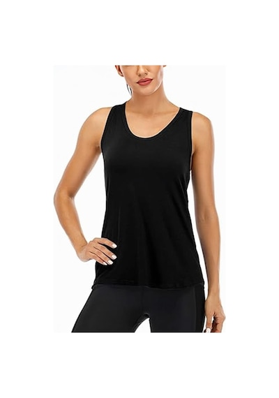 Ghassy Co. Kadın Racerback Sırt Açık Yarı Fileli Antrenman Yoga Koşu Spor Atlet Tank Tops 1780 001 Siyah