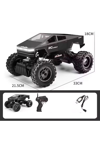 1:14 4x4 Cybertruck Rc Kumandalı Uzaktan Kumandalı Araba 2.4 Ghz Işıklı Siyah 35 Cm Siyah