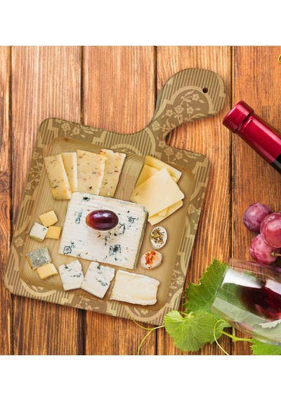 Bk Gift Retro Motif Tasarımlı Kare Şeklinde Doğal Ahşap Servis Ve Sunum Tabağı Model 14