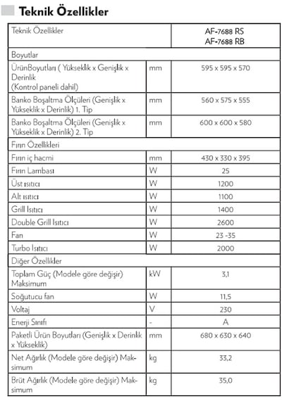 Vestel AF-7688 RS 69 LT Rustik Ankastre Fırın