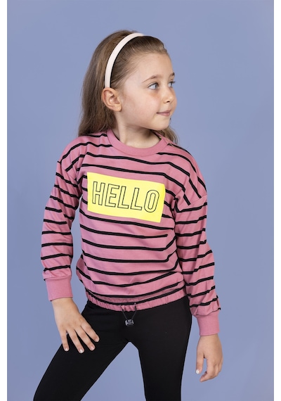 Toontoy Kız Çocuk Çizgi Desenli Baskılı Sweatshirt Gülkurusu