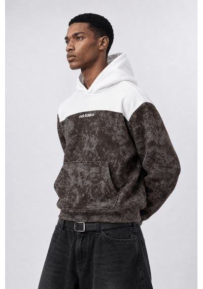 Respire Erkek Not Básico Baskılı Yıkamalı Oversize Hoodie Kahve