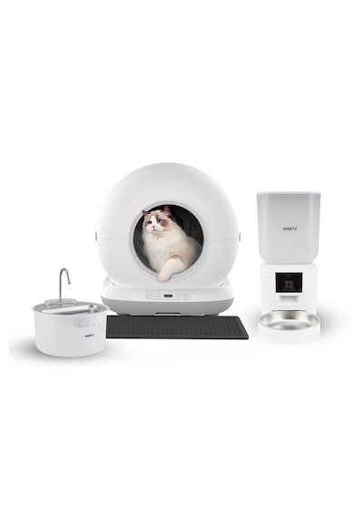 Akıllı Otomatik Kedi Tuvaleti, Mama Kabı Ve Su Pınarı 3'lü Pet Ürünleri Seti