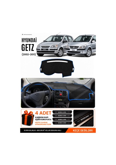 Hyundai Getz 2002-2011 Uyumlu Torpido Koruma, Torpido Örtüsü, Torpido Kılıfı - Siyah Mavi