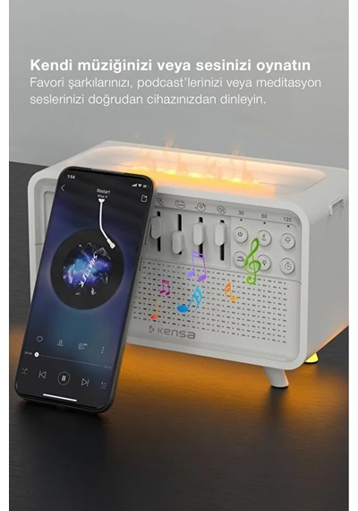 Alev Efektli White Noise Aromaterapi Hava Nemlendirici Bluetooth Hoparlörlü 200 Ml Difüzör