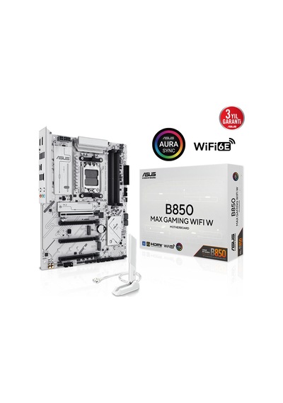 Asus B850 Max Gamıng Wıfı W, 4xddr5, 3x M2, Hdmı, Dp, Type-c, Wi-fi 6e, Bluetooth V5.3, Am5 Soket Gamıng Beyaz Anakart