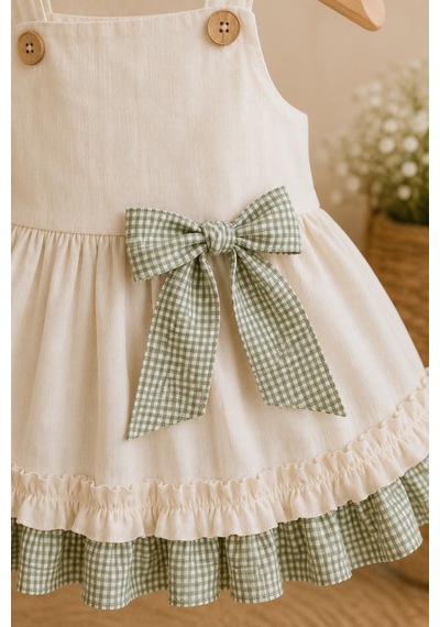 Mnk Baby & Kids Kız Bebek %100 Pamuklu Fiyonk Detaylı Elbise M00849 Krem