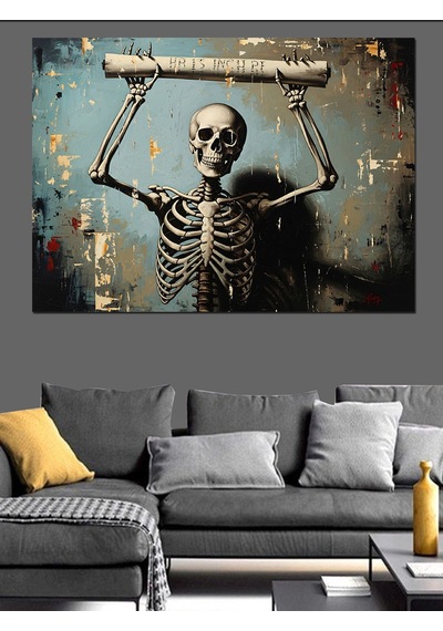 Ahşap Tablo Barfiks Çeken İskelet Sanat Eseri