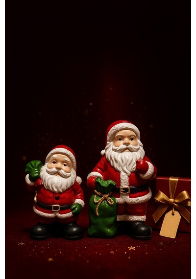Noel Baba Biblo Seti 2 Li 9 Cm & 11 Cm Premium Yılbaşı Dekor Koleksiyonluk Hediye