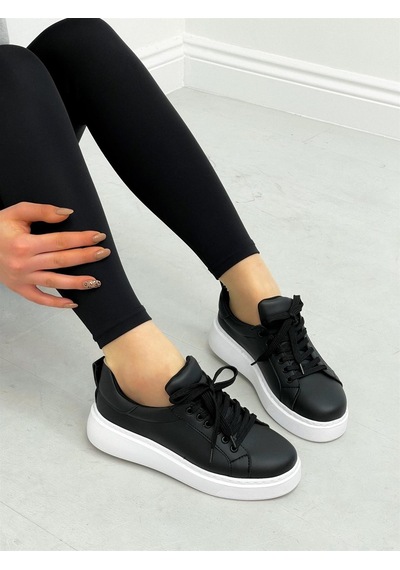 Erva'nın Butiği Siyah Cilt Vermont Kadın Bağcıklı Sneakers-4169
