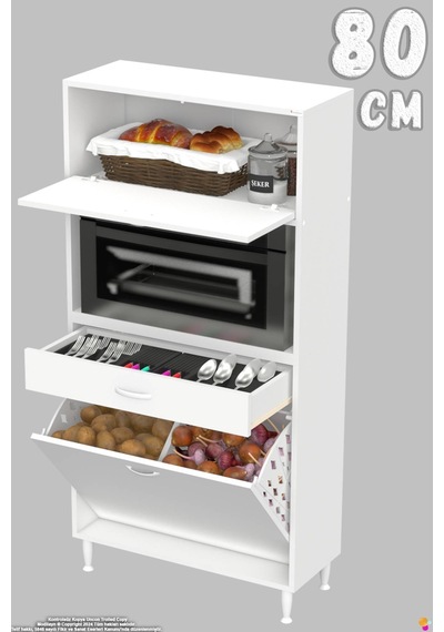 Vio 80 Cm Fırın Dolabı Sepetli Çekmeceli 1 Kapak Mini Midi Mutfak Dolabı Beyaz