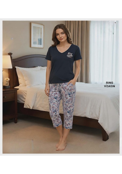 Mi Hra Mihra Kadın Viskon V Yaka Kısa Kol Kapri Likralı Pijama Takımı 40111l - 1 Adet Lacivert Mi Hra Mihra Kadın Viskon V Yaka Kısa Kol Kapri Likralı Pijama Takımı 40111l - 1 Adet Lacivert