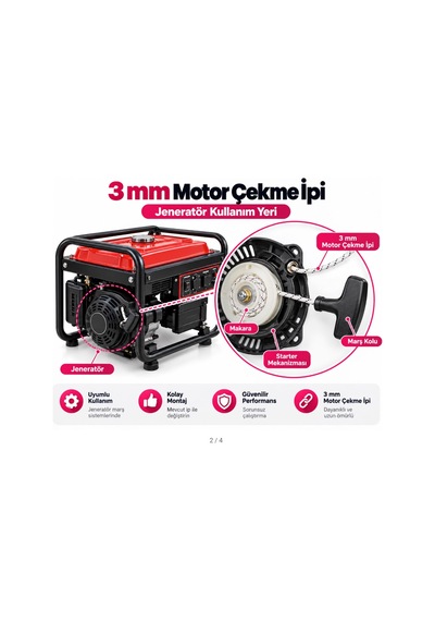 Algaride 3 Mm Motor Çekme İpi 100 Metre Motorlu Testere, Jeneratör Motorlu Tırpan Çim Biçme Ve Benzinli Makineler İçin Starter Marş İpi