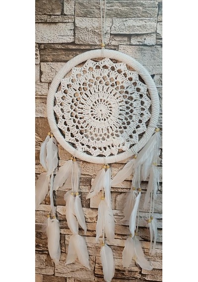 Düş Kapanı Makrome Dreamcatcher Ekru Kuş Tüyü Rüya Kapanı Duvar Süsü Elişi