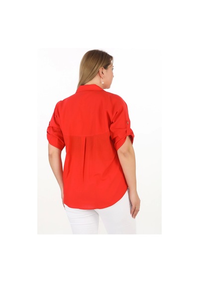 Lady Majestic %100 Cotton Yazlık Organik Büyük Beden Kadın Gömlek Mercan