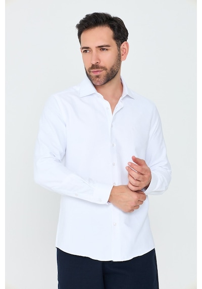 White Stone Beyaz Uzun Kollu Mikro Desenli Dynamic Fit Erkek Gömlek Beyaz-04