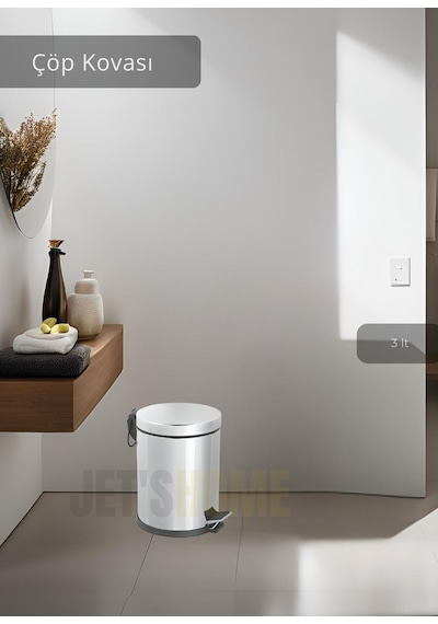 Jet's Home Pedallı Banyo Çöp Kovası Paslanmaz 3 Lt Mutfak Çöp Kutusu Beyaz Beyaz