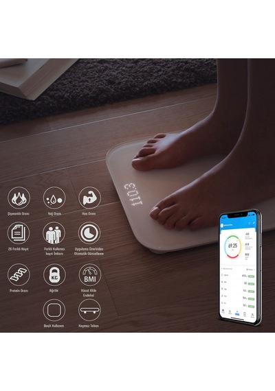 Smartness Yağ Ölçer Fonksiyonlu Akıllı Bluetooth Tartı Baskül