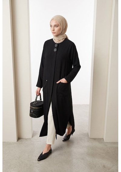 Armine Trend Düğme Detaylı Beli Lastikli Ve Kuşaklı Cepli Giy Çık Siyah 26yt517