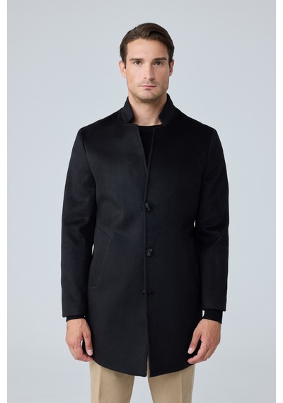 Danger Erkek Relaxed-fit Premium Yün Kaşe Kaban Siyah 4351dngr