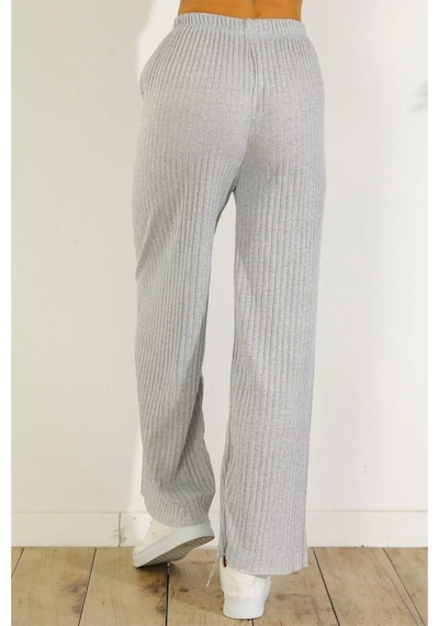 Pierles Kadın Kışlık Kalın Fitilli Kaşkorse Pijama Altı Eşofman Altı Cepsiz Gri -p01