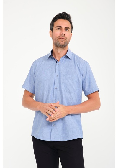 Klasik Kısa Kol Neon Çiçek Armür Hediye Kutulu Erkek Gömlek Fs-001214 - İndigo-1696 Indigo