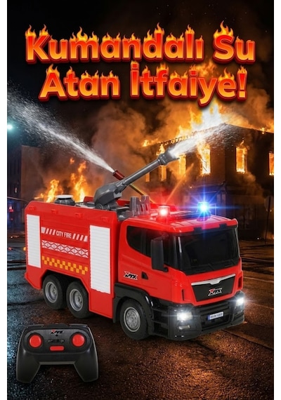 Uzaktan Kumandalı Su Atan İtfaiye Arabası - Şarjlı, Işıklı Ve Sesli Oyuncak Araba 24 Cm Çok Renkli