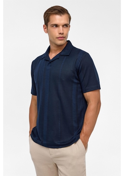 Süvari Lacivert Regular Desenli Polo Yaka Tişört-38364 Lacivert