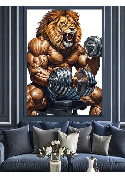 Ahşap Tablo Kaslı Dev Ağırlıklı Aslan Yiyecek Ve İçecek Tabloları