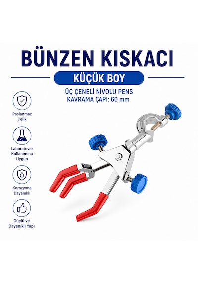 Bünzen Kıskacı - Küçük Boy - Üç Çeneli Nivolu Pens - Kavrama Çapı: 60 Mm