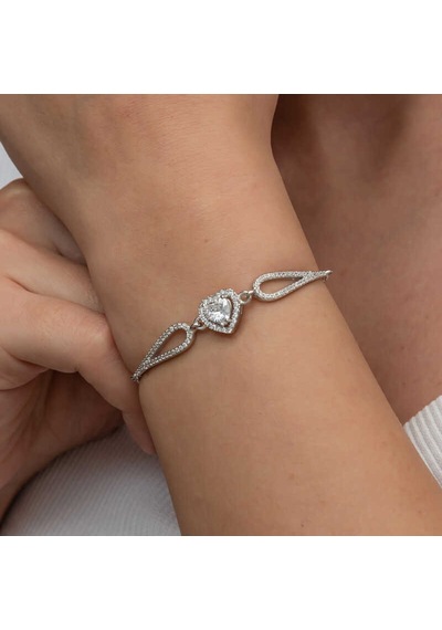Gümüş Zirkon Taşlı Kalp Bileklik Gümüş - Rose Gold