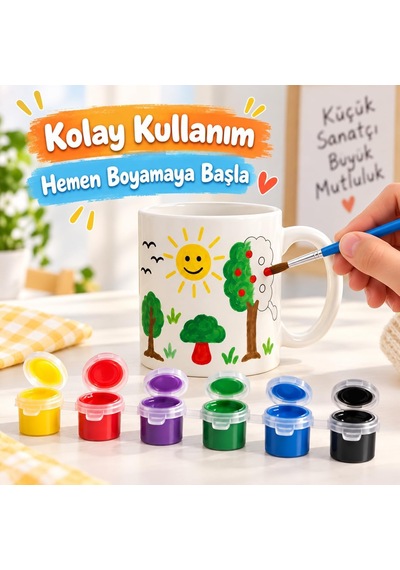 Kupa Bardak Boyama Seti, 6 Renk Boya Ve Fırça Dahil, Çocuklar İçin Yaratıcı Hobi Aktivitesi, Kendi Kupanı Tasarl