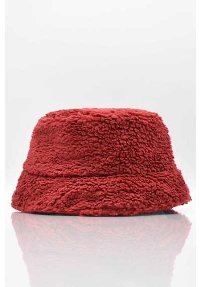 Külah Kadın Sherpa Kürklü Bordo Bucket Şapka - Standart Bordo